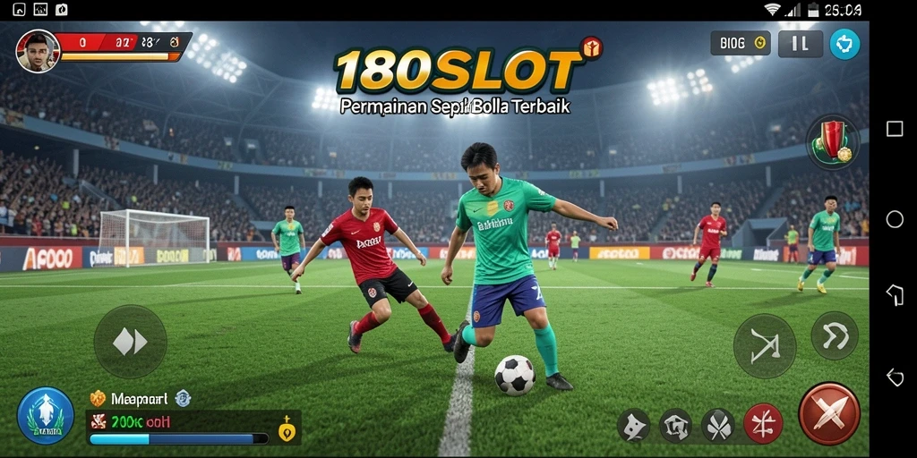 Tampilan gameplay seru di <strong>180SLOT</strong> saat pertandingan sepak bola.