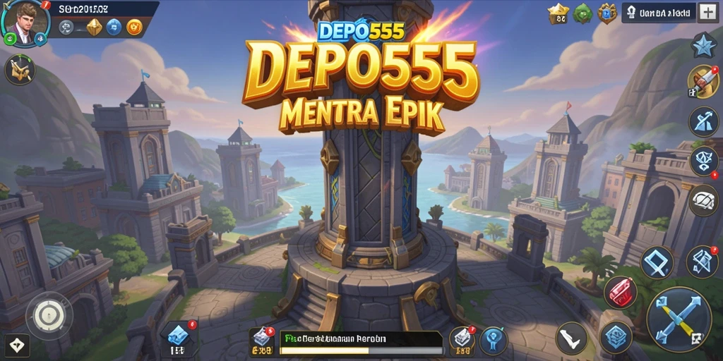 Tangkapan layar gameplay DEPO555 menampilkan pertempuran menara yang intens.