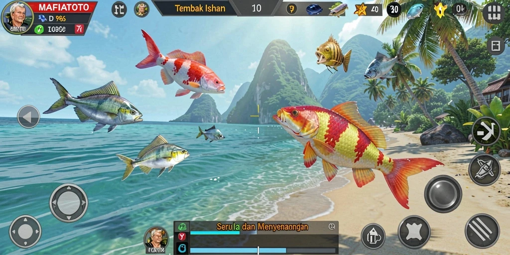 Tampilan gameplay seru MAFIATOTO saat menembak ikan.