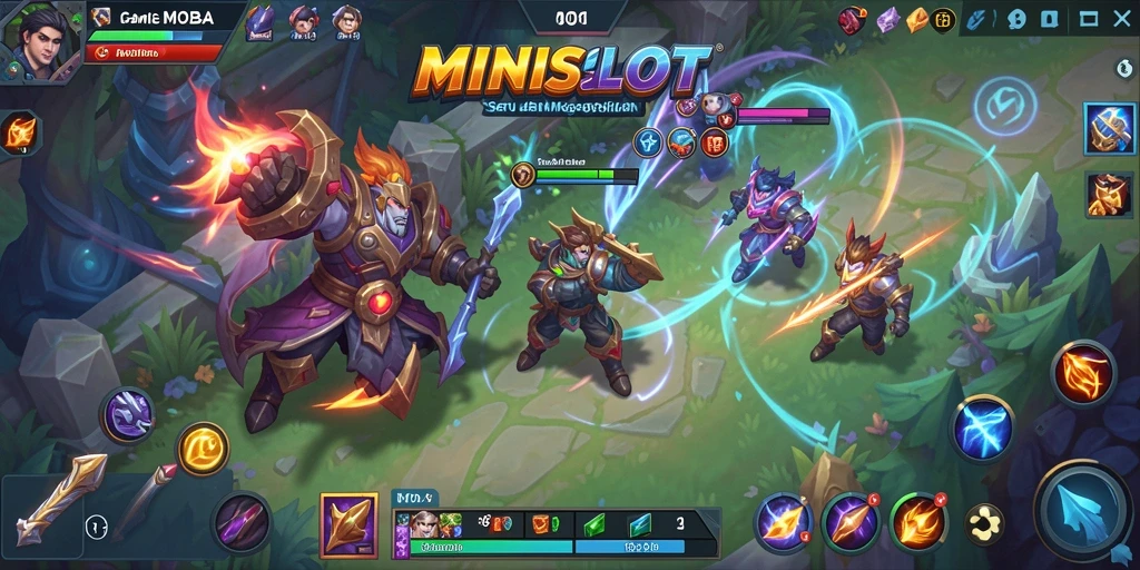 Screenshot gameplay intens di MINISLOT dengan karakter bertarung.