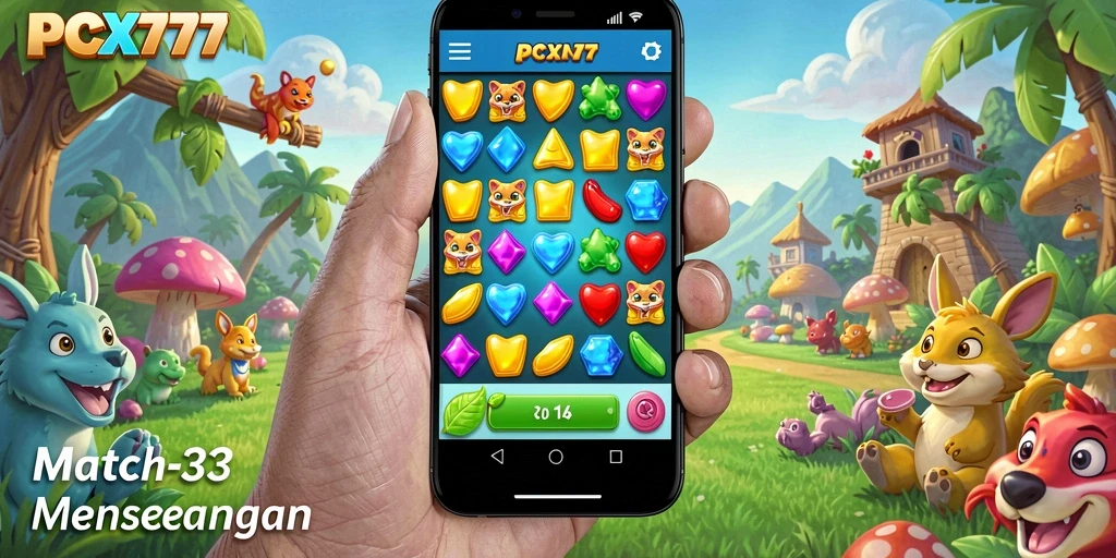 Screenshots gameplay PCX777 yang menampilkan keseruan bermain Match-3.