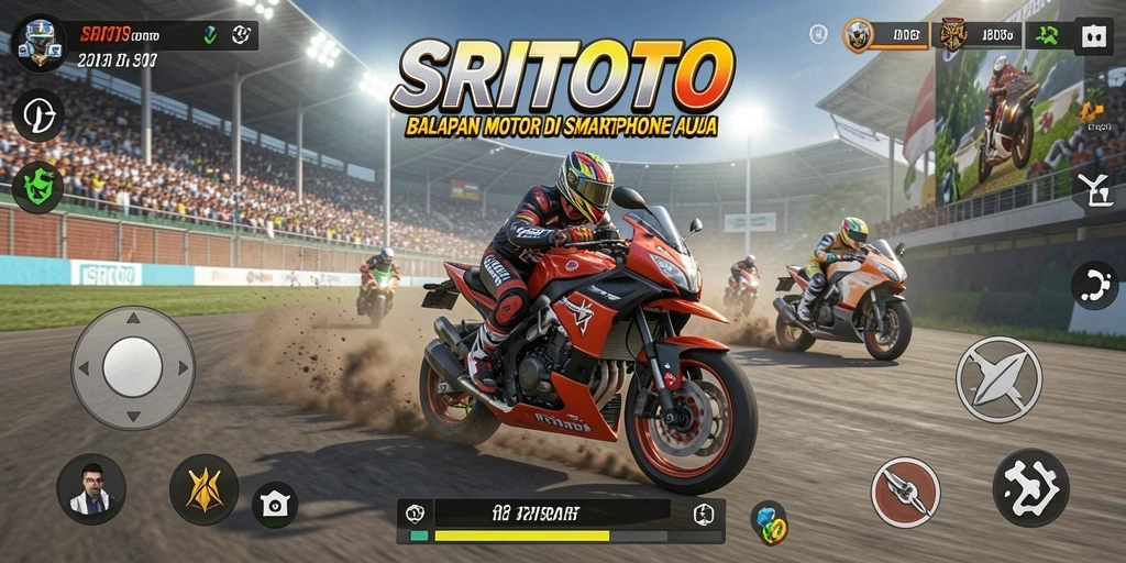 Tangkapan layar utama gameplay SRITOTO yang menampilkan aksi balapan motor.