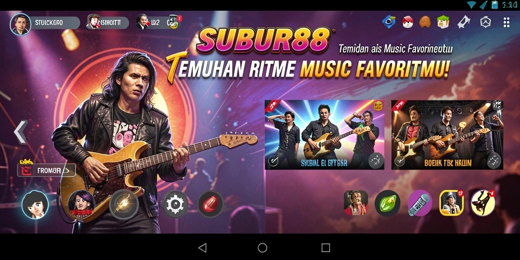 Tampilan gameplay SUBUR88 dengan berbagai fitur musik interaktif.